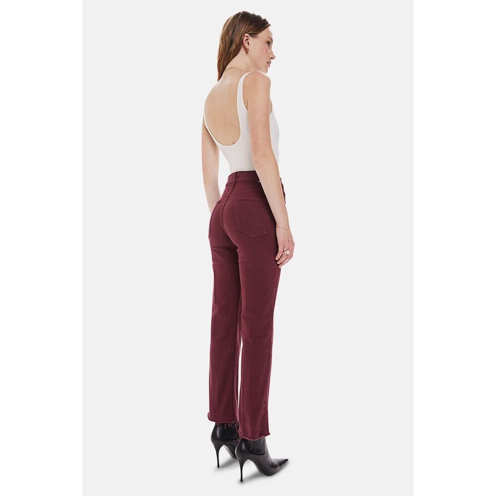 Mother The Tripper Ankle Fray Jeans Burgundy Women's 28 Straight Leg Raw Hem - Picture 10 of 16